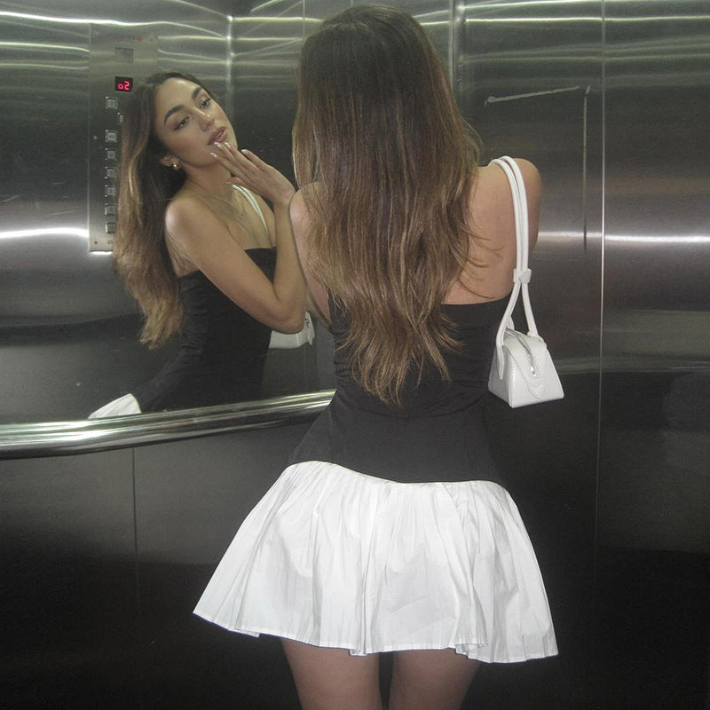 Backless Slim-Fit Tube-Top Pleated Short Dress