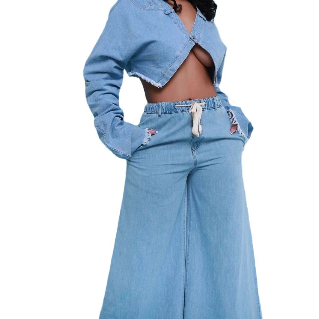 Casual Loose Two-Piece Women's Denim Suit