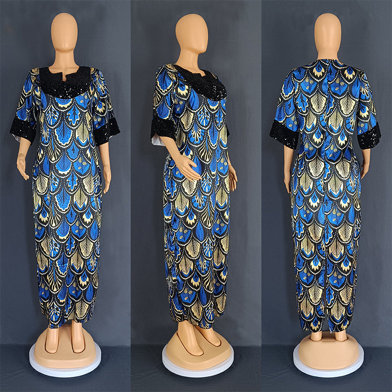 Plus Size Women's Satin Sequin Long Gown Dress
