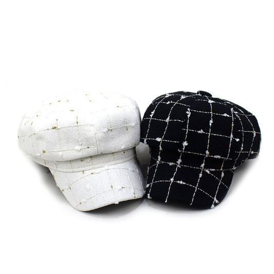 Black And White Plaid Woollen Hat Casual