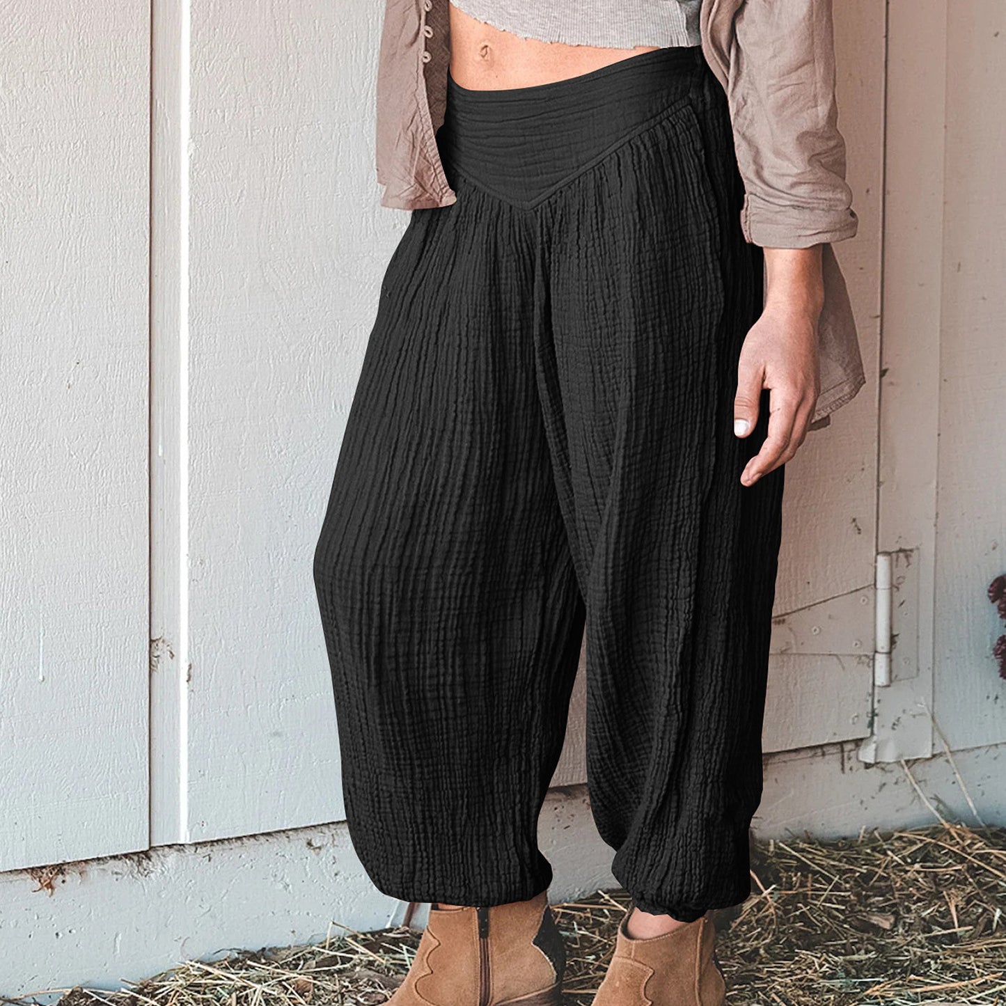 Loose High-Waist Wide-Leg Pants