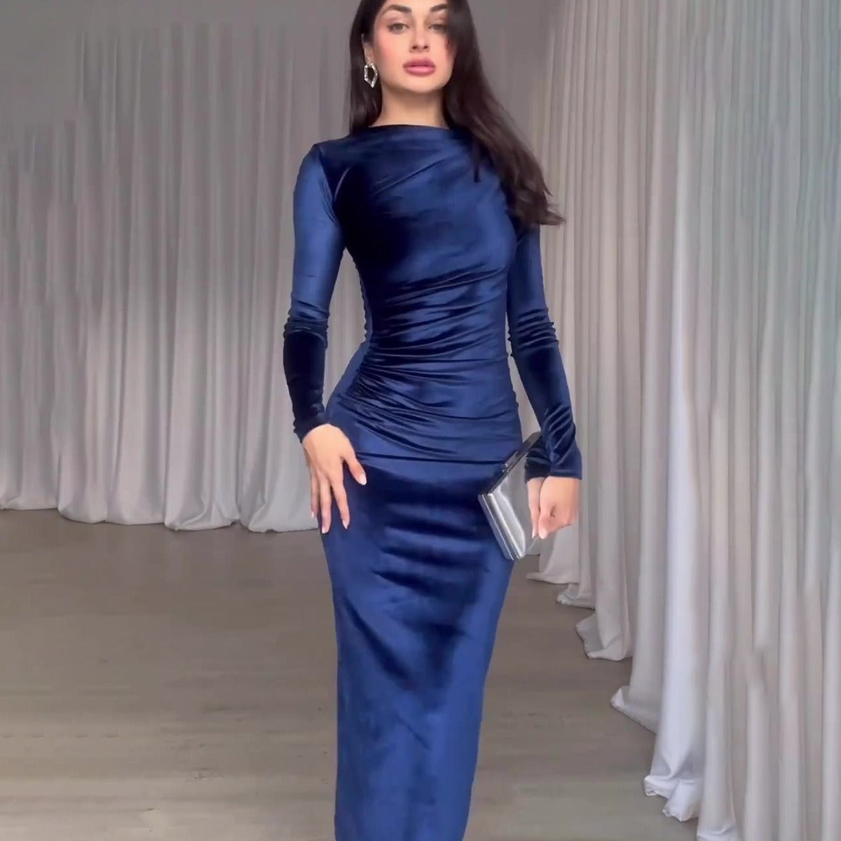 Velvet Slim Fit Waist-tight Irregular Dress Women