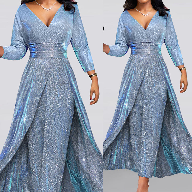 Large-Skirt Tube-Top Sequins Dinner/Party Jumpsuit