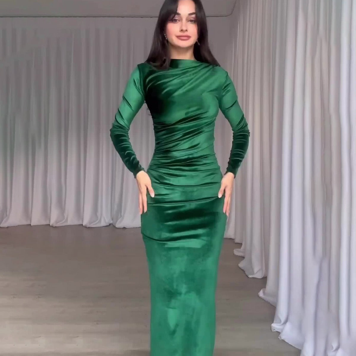 Velvet Slim Fit Waist-tight Irregular Dress Women