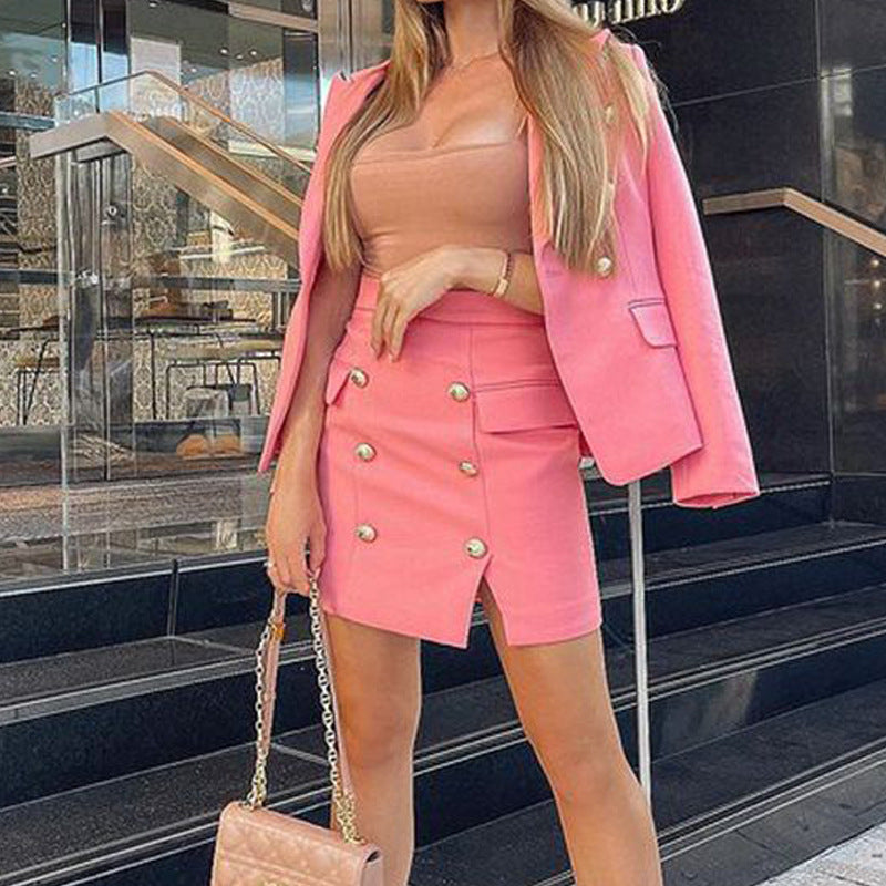 Fashion Long-Sleeve Mini Skirt Suit