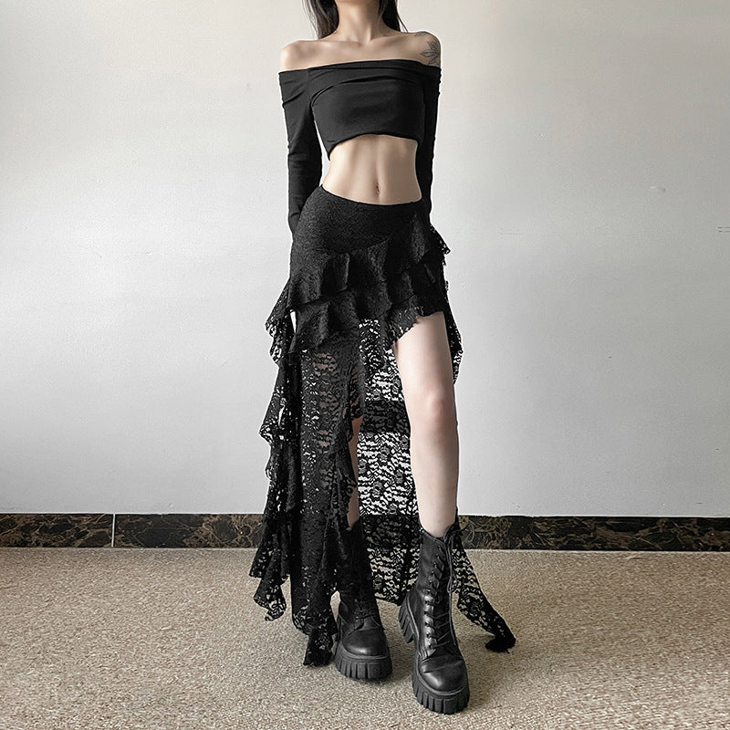Unique Lace Wavy Pleated Skirt