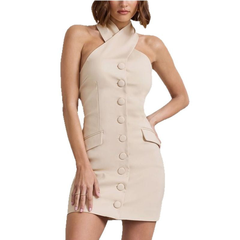 Cross Slim-Fit Backless Mini Dress