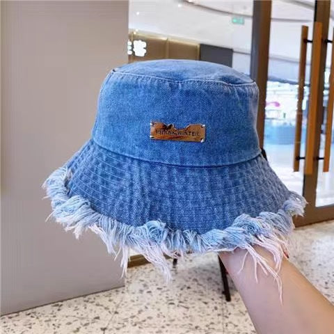 Denim Fisherman Hat for Women - Thin Washed Old Frayed Bucket-Edge Hat For Outdoors