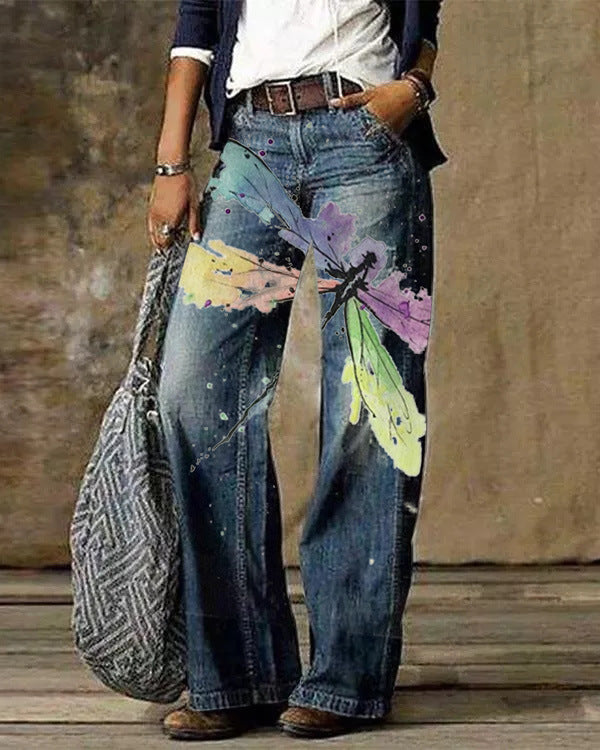 Women's 3D Pattern Casual Denim Trousers