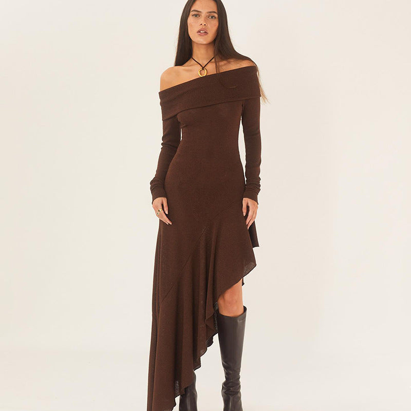 Long-Sleeve Ruffled Long Dress