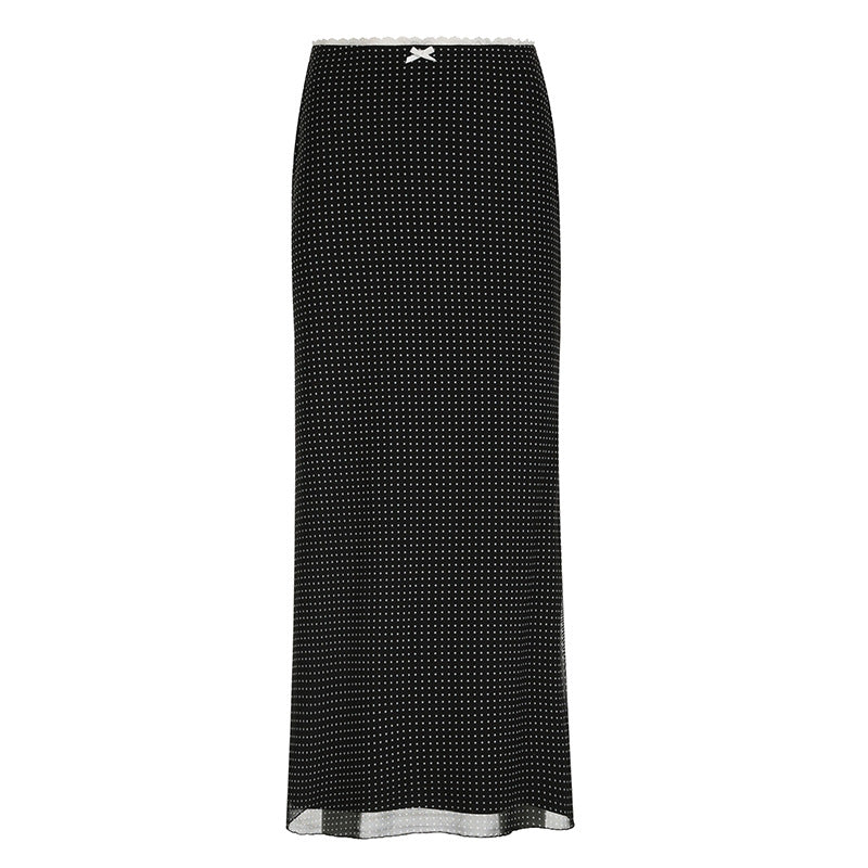 Bowknot Polka Dot Long Skirt