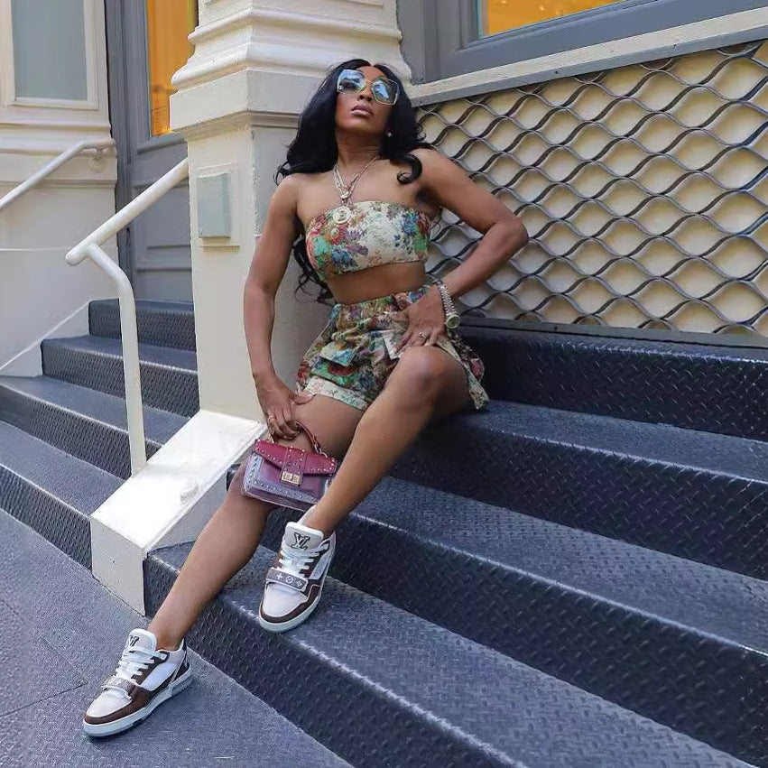 Street Retro Floral Short Pants Outfit
