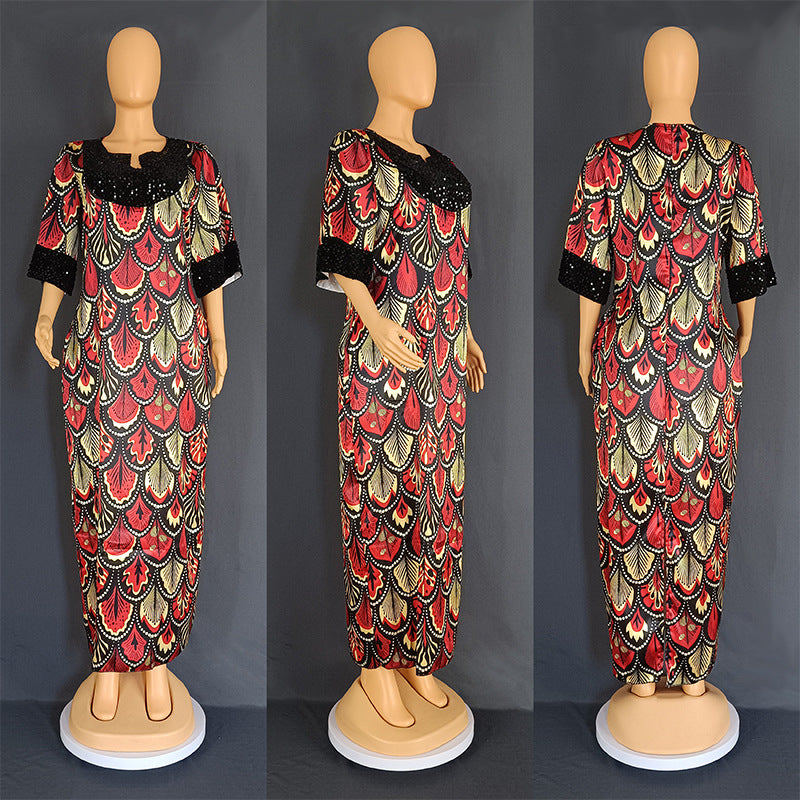 Plus Size Women's Satin Sequin Long Gown Dress