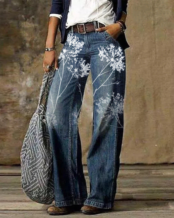 Women's 3D Pattern Casual Denim Trousers