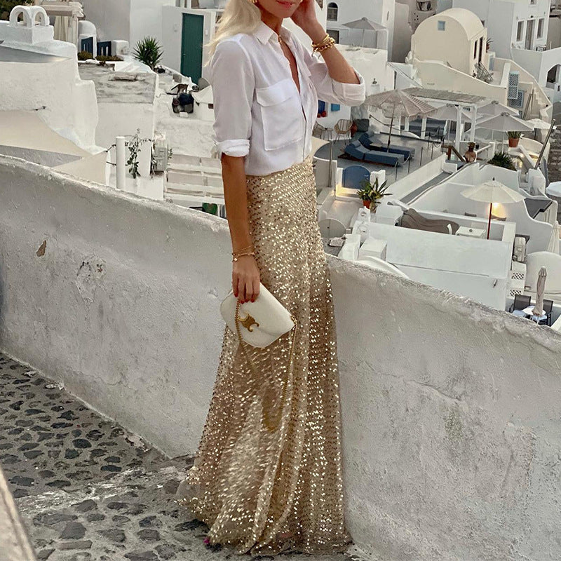Women's Plush Sequin Long Skirt