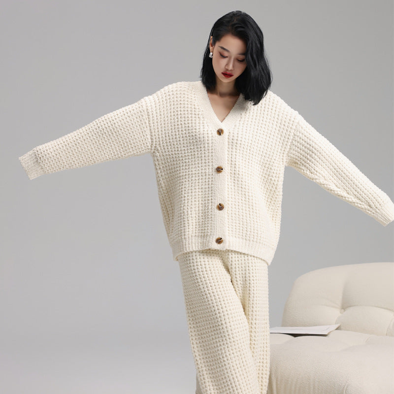 Versatile Long-Sleeved Cardigan Soft Casual Pyjama Suit