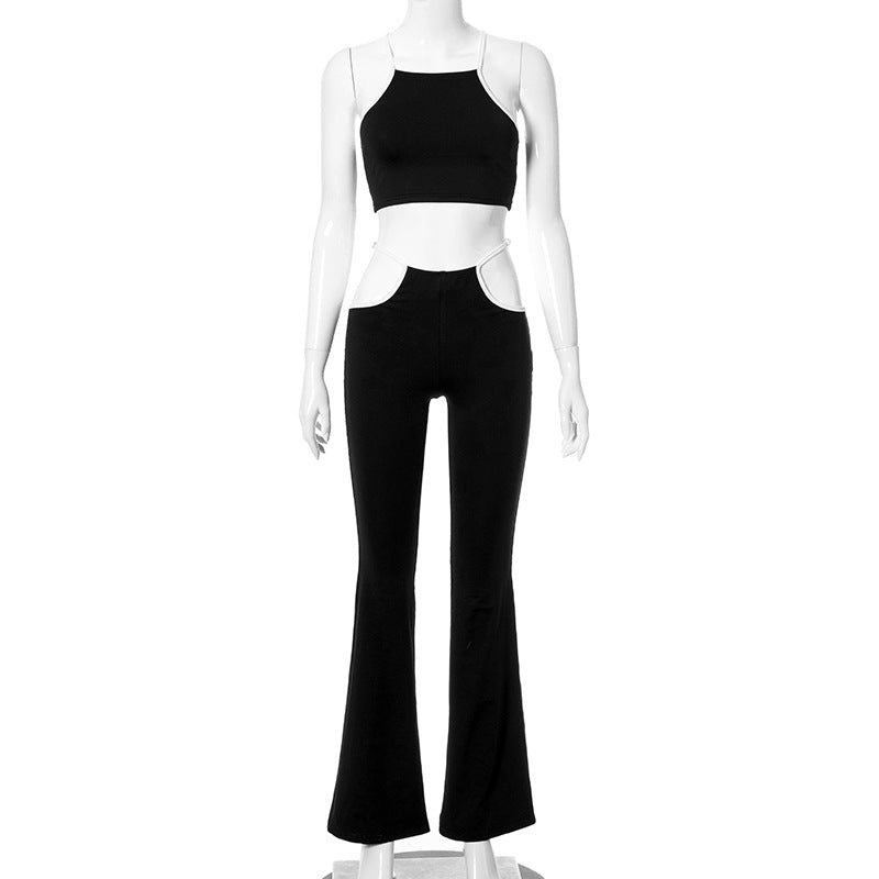 Women's Spaghetti Straps Midriff-Baring Vest + Wide-Leg Pants Suit