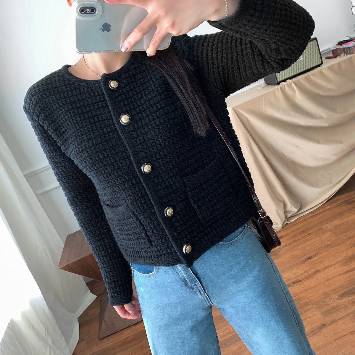 Single-Breasted Cotton Sweater For Women - Pineapple Pin Top