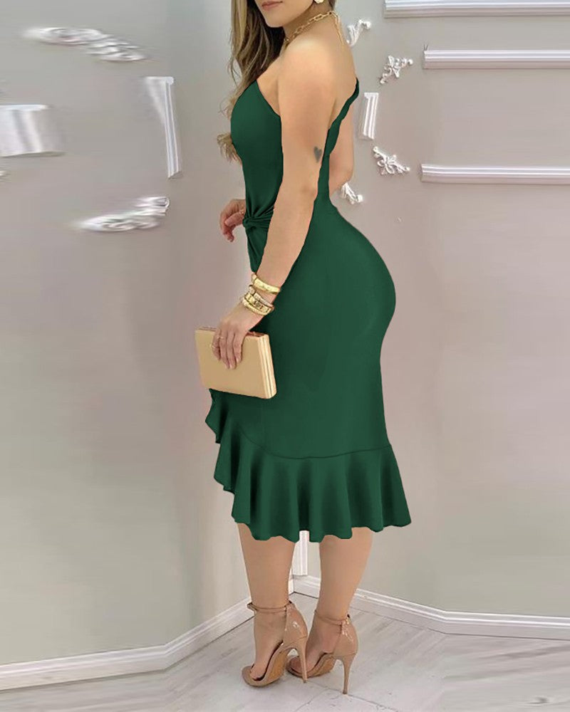 High-Waist Solid-Colour Slim-Fit Long Dress