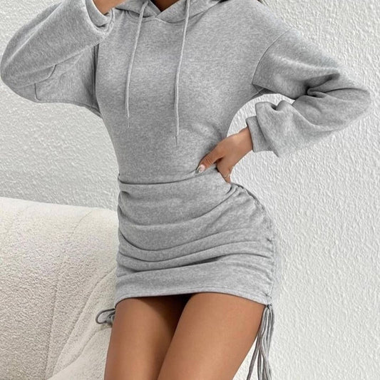 Design Hooded Sheath Long-Sleeve Pullover Dress