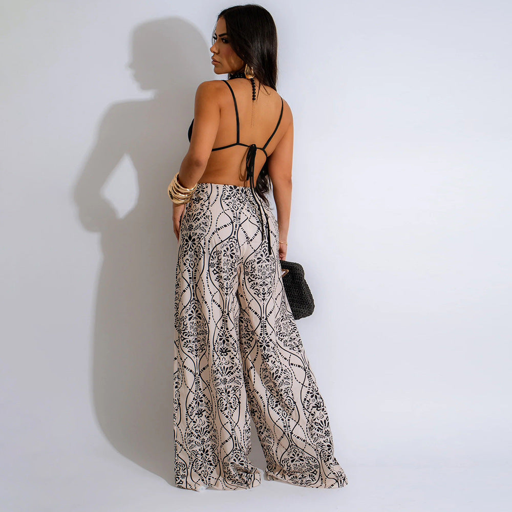 Strap Lace-Up Loose Jumpsuit