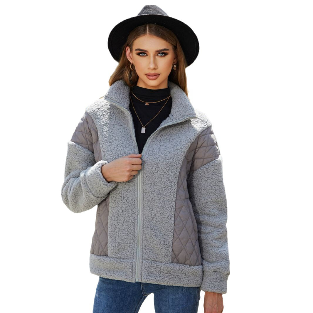 Women's Zipper Plush Stitching Coat