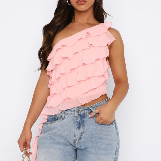 One-Shoulder Ruffled Short Top
