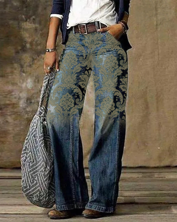 Women's 3D Pattern Casual Denim Trousers