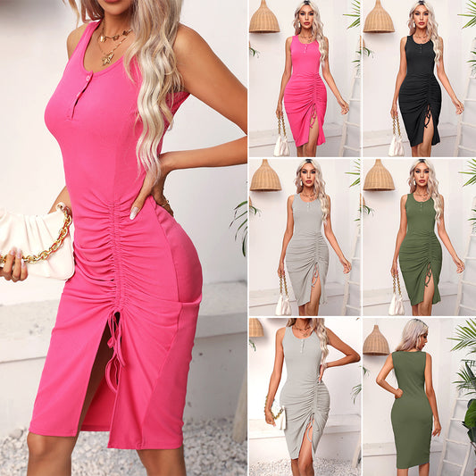 Drawstring Wrap Short-Sheath Dress
