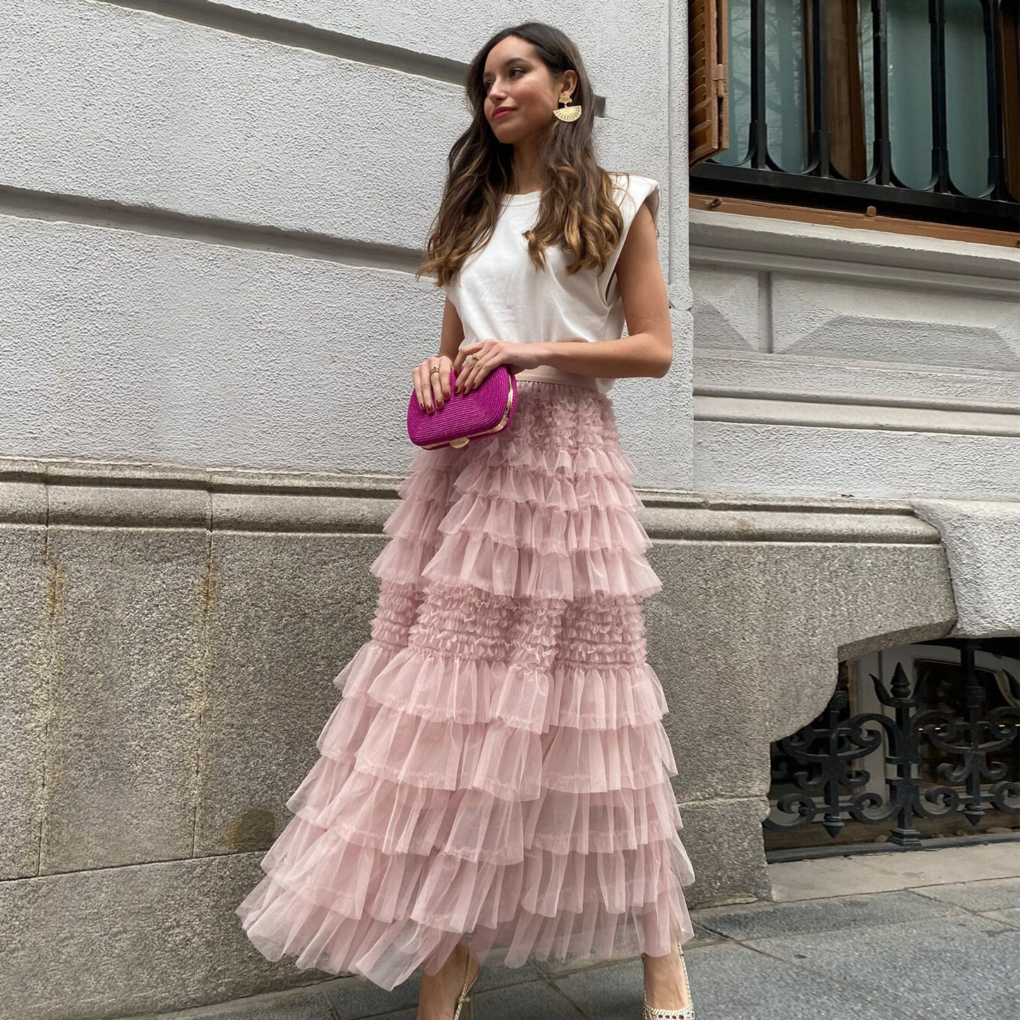 Solid Colour A- Line Long Skirt