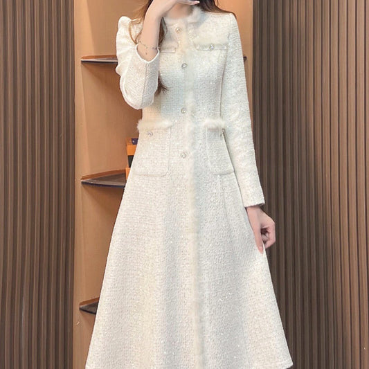 Classic-Style Plush Elegant Socialite High-Sense Warm Long-Sleeve Dress