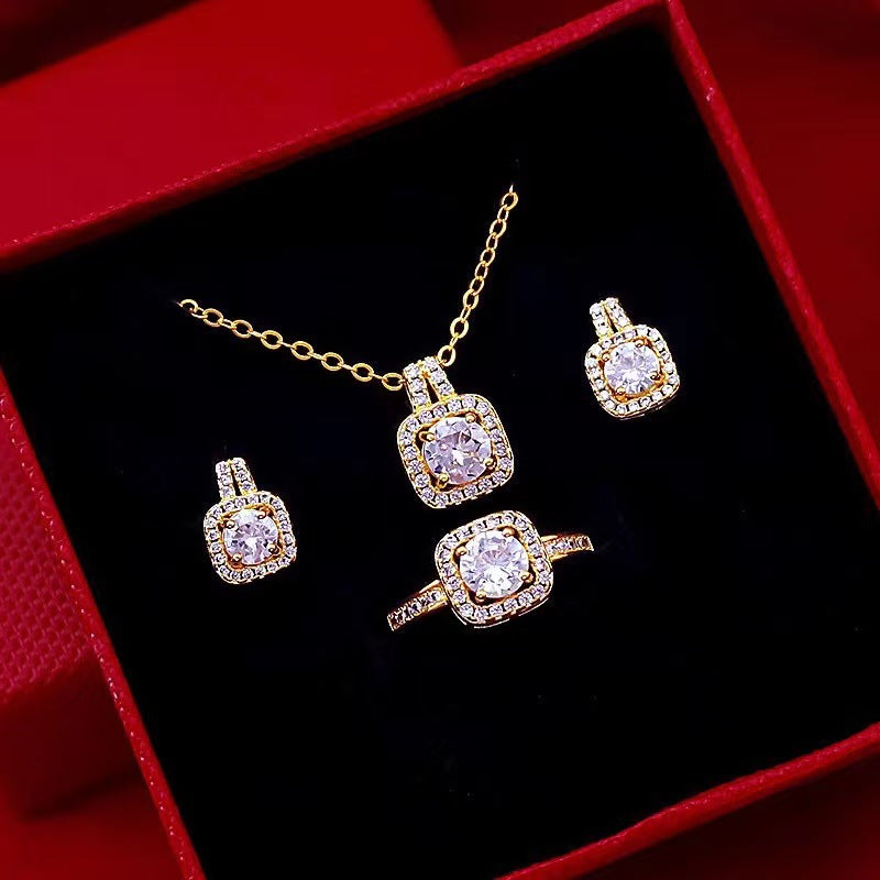 Three-Piece Fashion Micro Inlaid Zircon Suit Earrings For Women