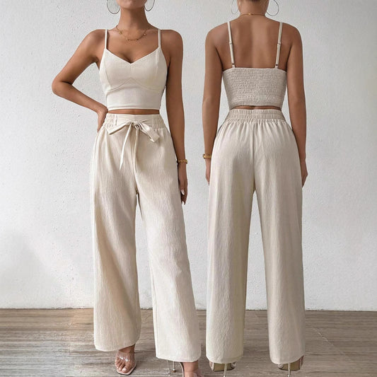 Women's Gathering Bra Cup With Top Stretchy Straight-leg Pants Holiday Casual Suit