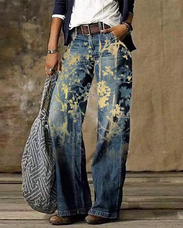 Women's 3D Pattern Casual Denim Trousers