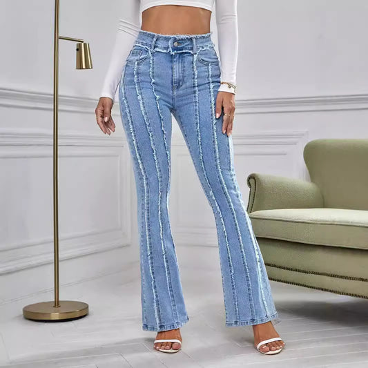 New Slightly Flared Wadding-Edge Denim Long Trousers