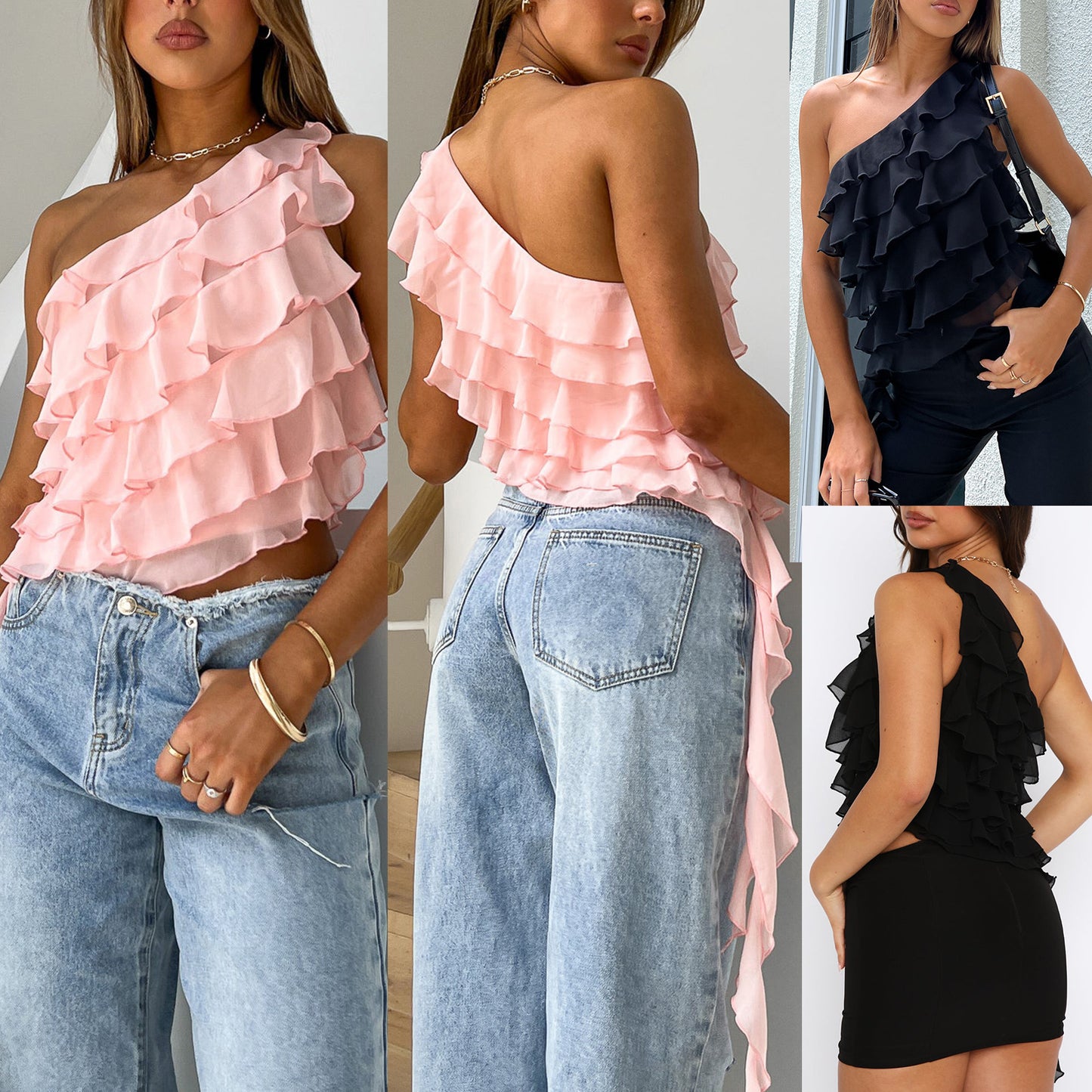 One-Shoulder Ruffled Short Top