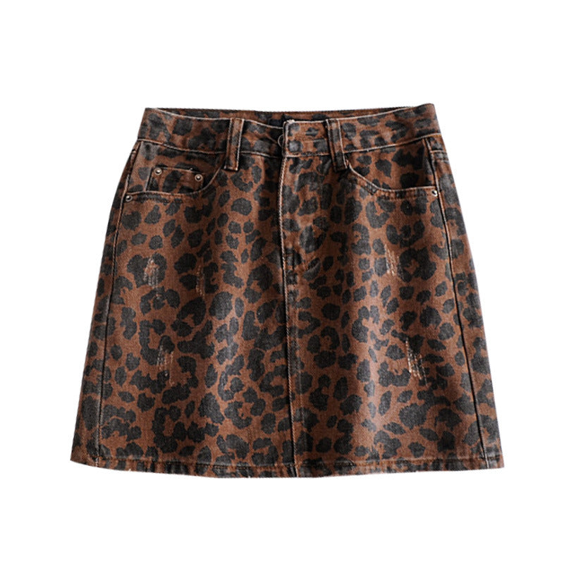 A- Line Leopard Print Slimming Sheath Retro Skirt