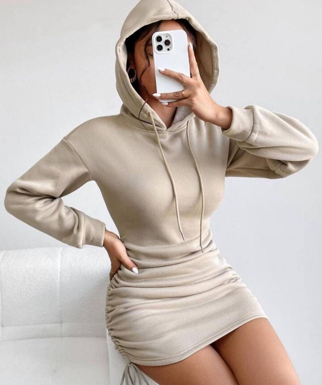 Design Hooded Sheath Long-Sleeve Pullover Dress