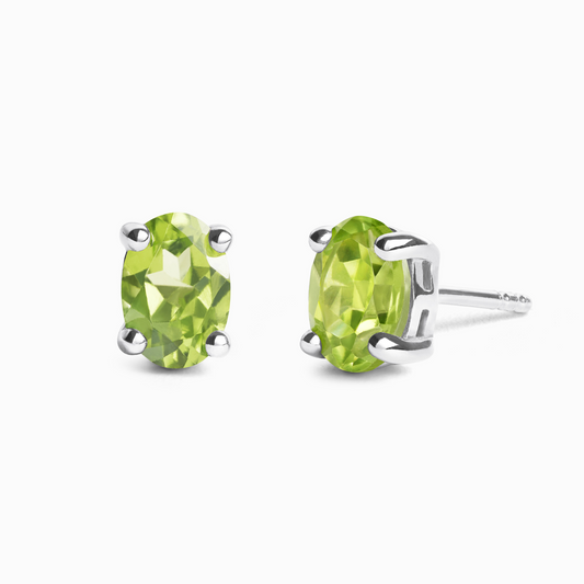 Peridot Oval Stud Earrings in Sterling Silver