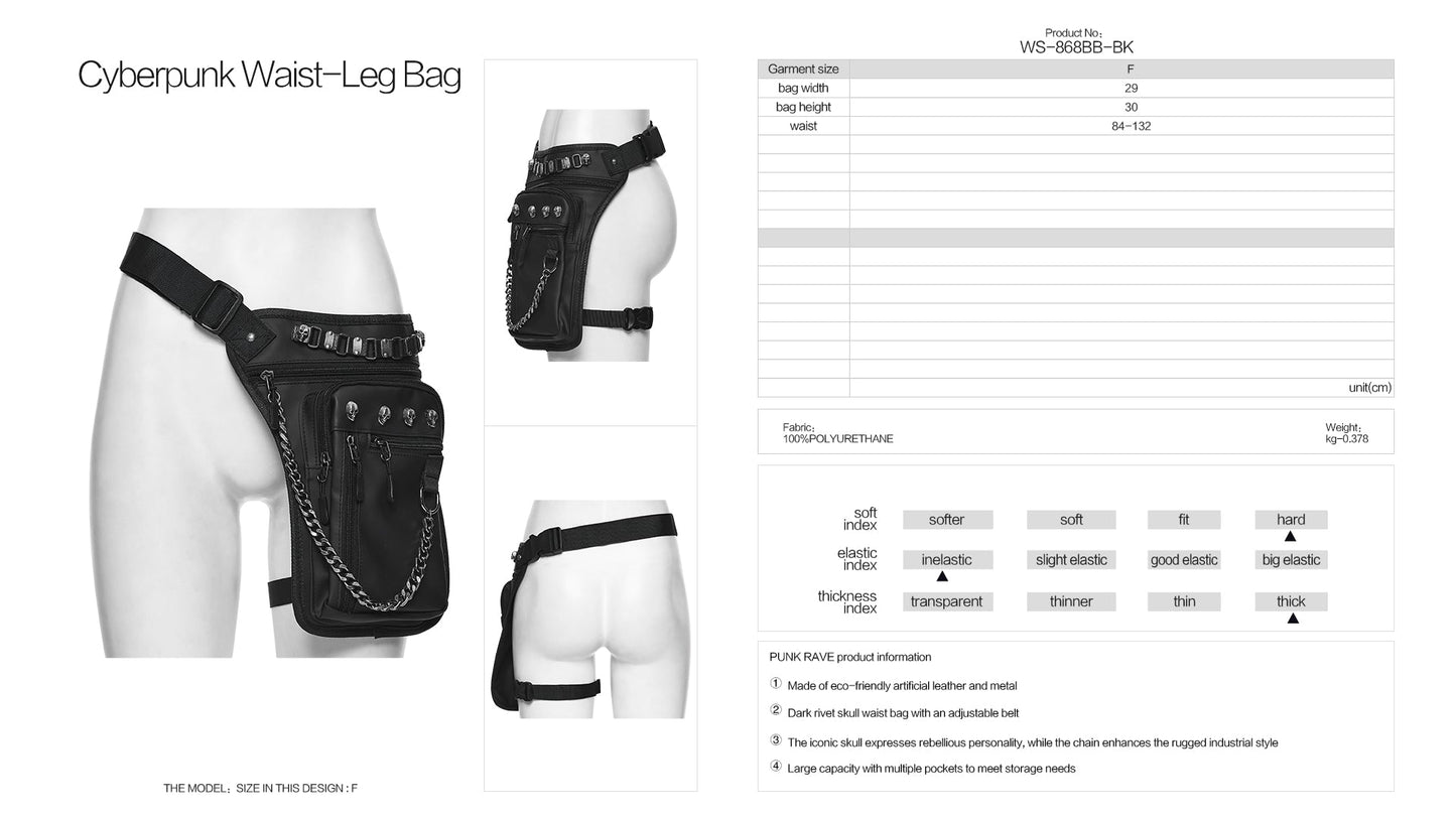 Cyberpunk Chain & Skull Hardware Waist–Leg Bag