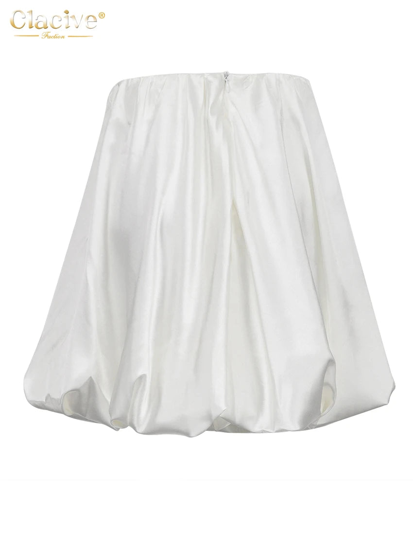 Clacive Casual Beige Satin Mini Skirt