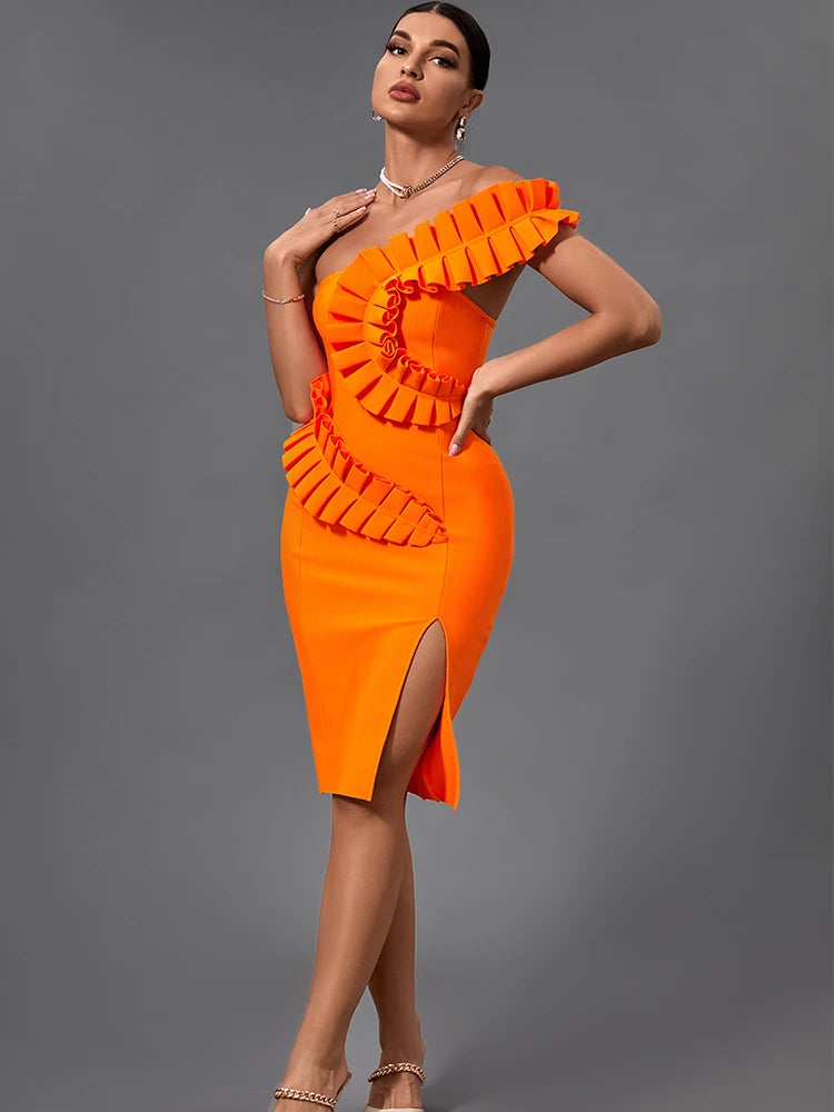Cute Ruffle Bandage One-Shoulder Party Dress