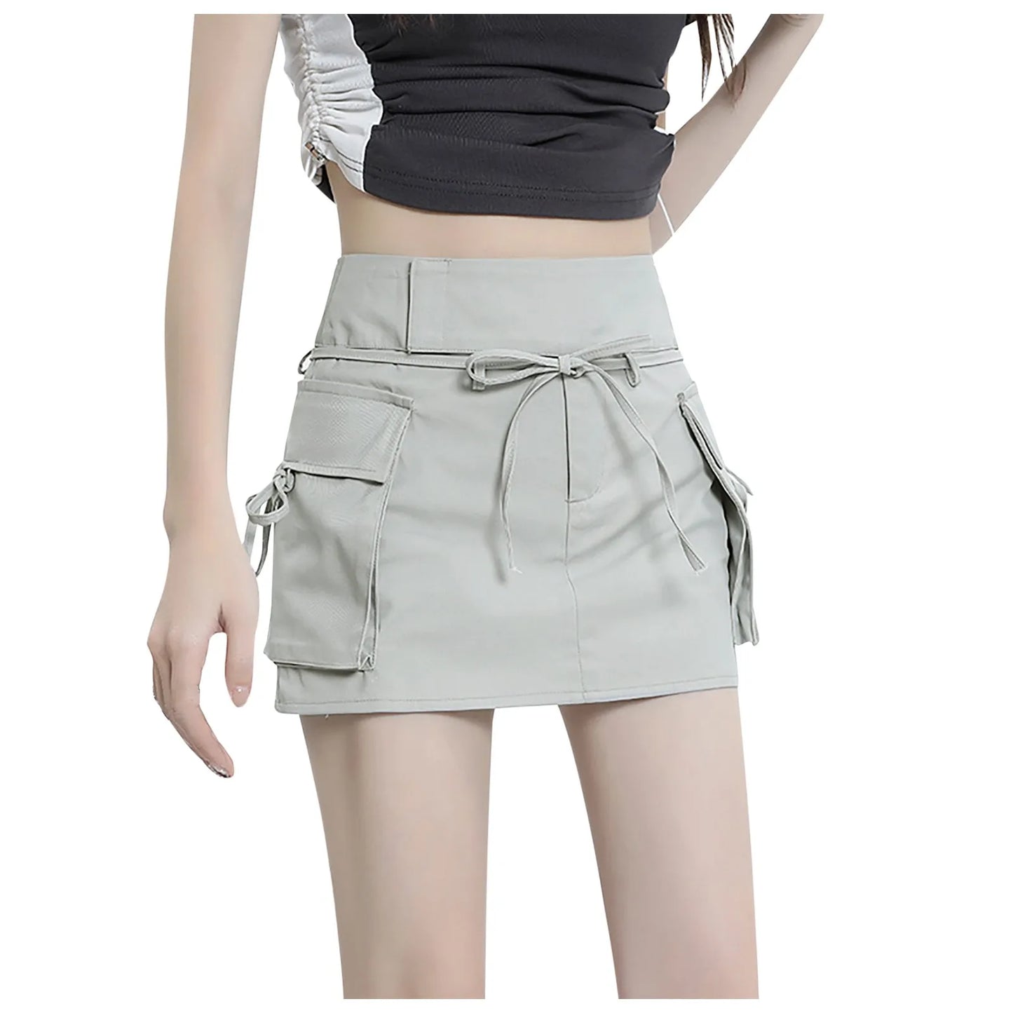 Drawstring High-Waist Mini Skirt