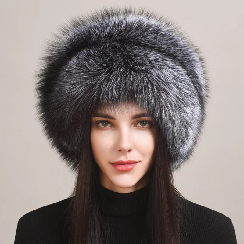 Natural Fox Fur Cap For Women