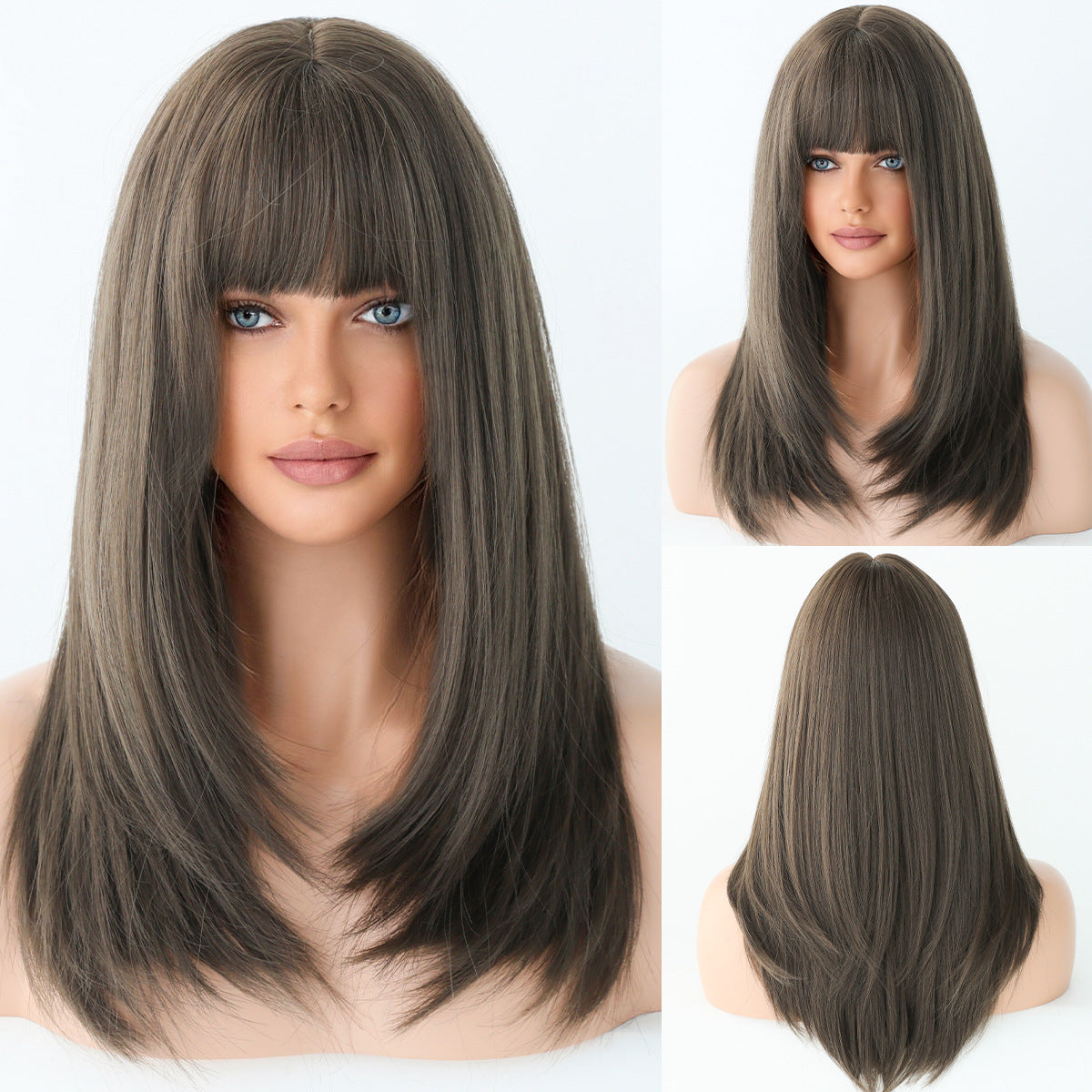 22“ Long Omber 3Style Black Brown Straight Women’s Cosplay Hair Wig