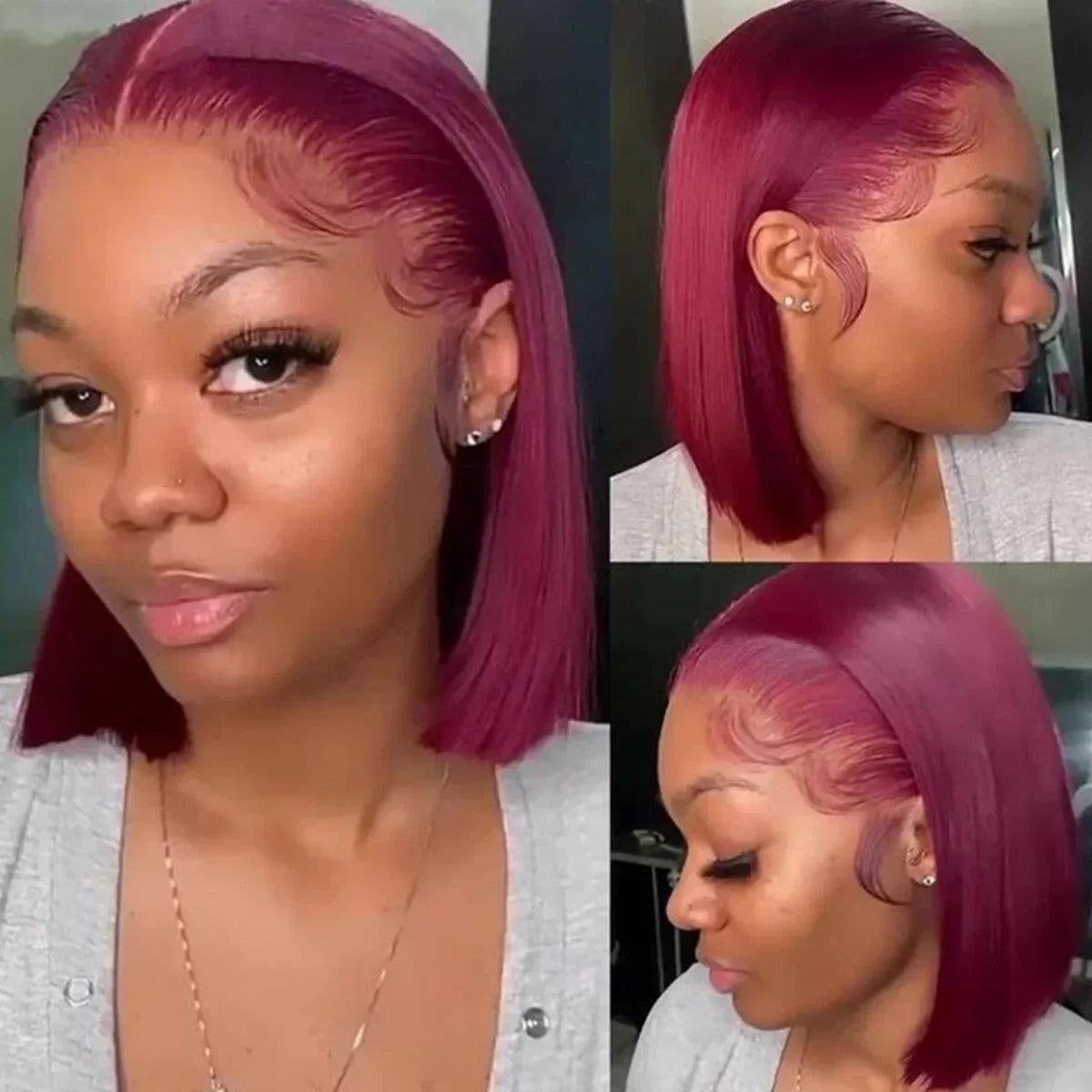 Burgundy Straight Short Brazilian Human Hair Wig