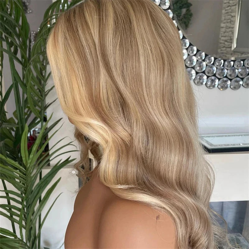 Blond Wig Long Short Women"s Wigs Light Brown with Honey Blonde Highlights Human Hair Full Lace Wig 13x6 Lace Frontal Wig Qearl