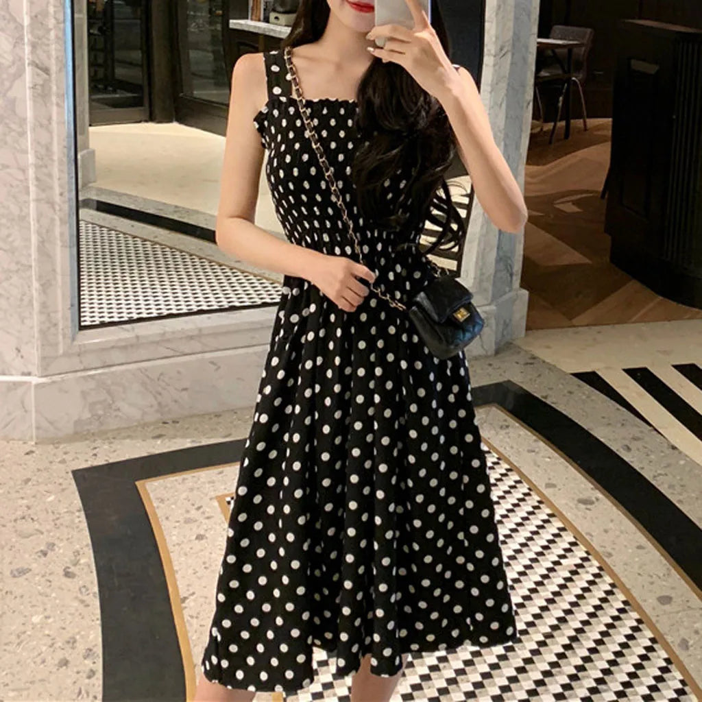 Loose Sleeveless Polka Dot Casual Dress