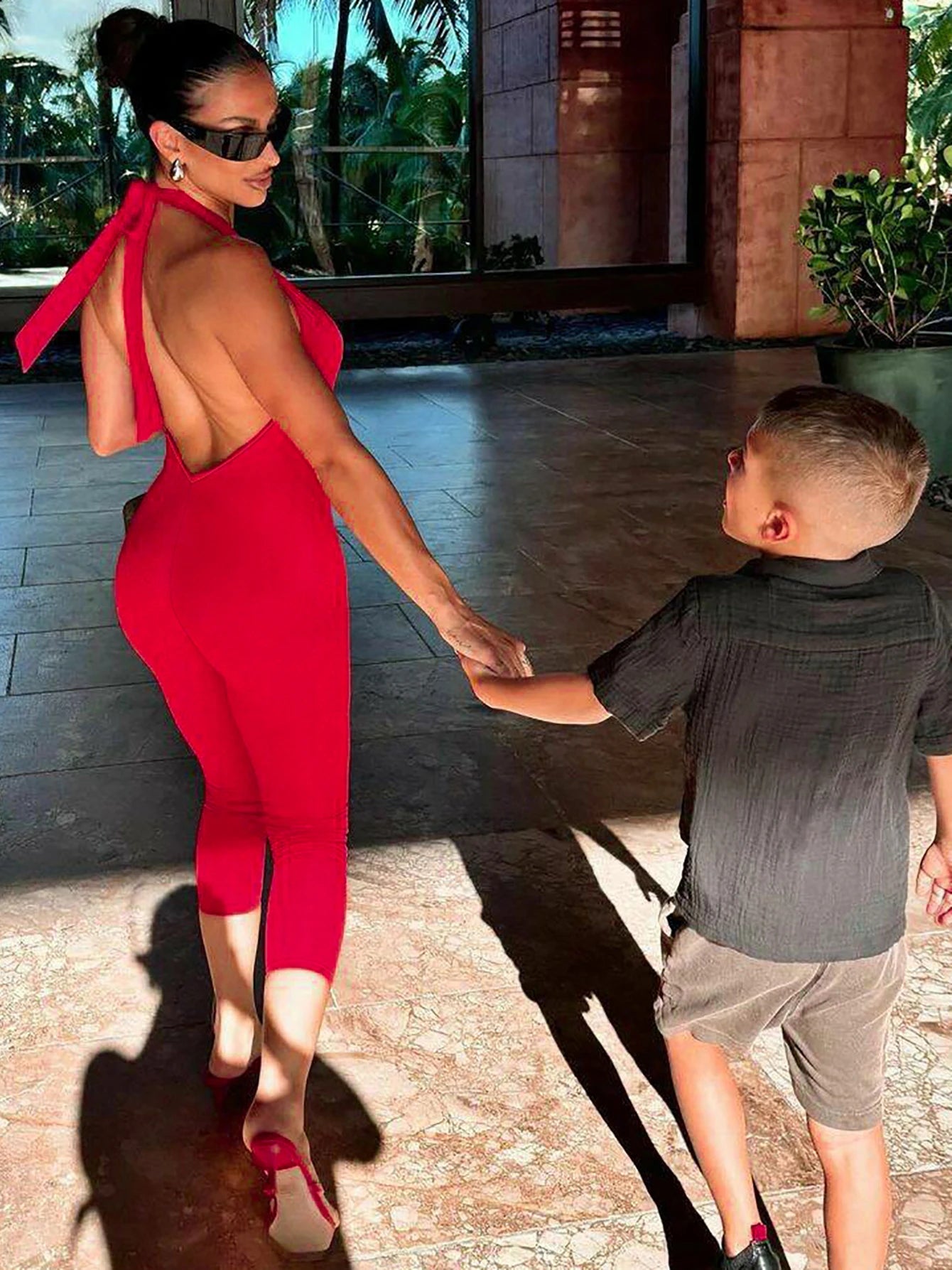 Sleeveless Halter Backless Lace-Up Jumpsuit