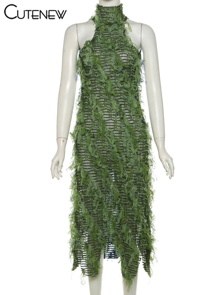 Nibber Panelled Patchwork Dress Women Stacked Y2K Sleeveless Hollow Out Irregular Pleated Vestidos Female Fashion Street Robe